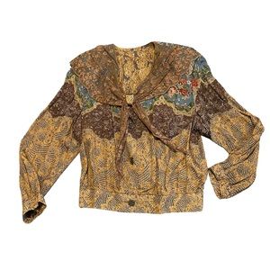 Vintage 90s Carole Little M Top Abstract Floral Lace Shoulder Pads Buttons